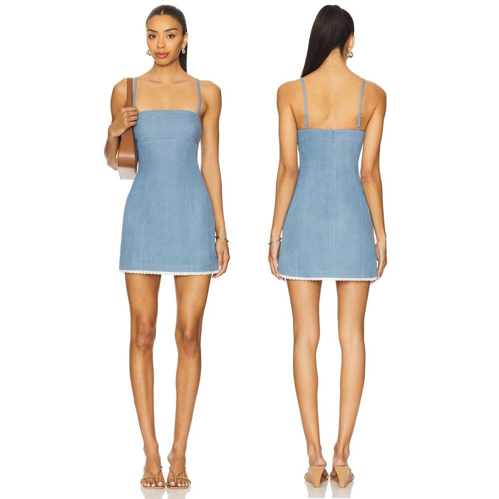 Lovers + Friends Charlette Dress Denim Lace Brunch Festival Summer Party XXS